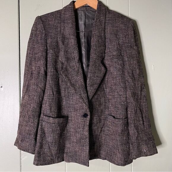 Tahari Brown Burlap Tweed Single Button Blazer Jacket Women's Size‎ 8 - Picture 1 of 8